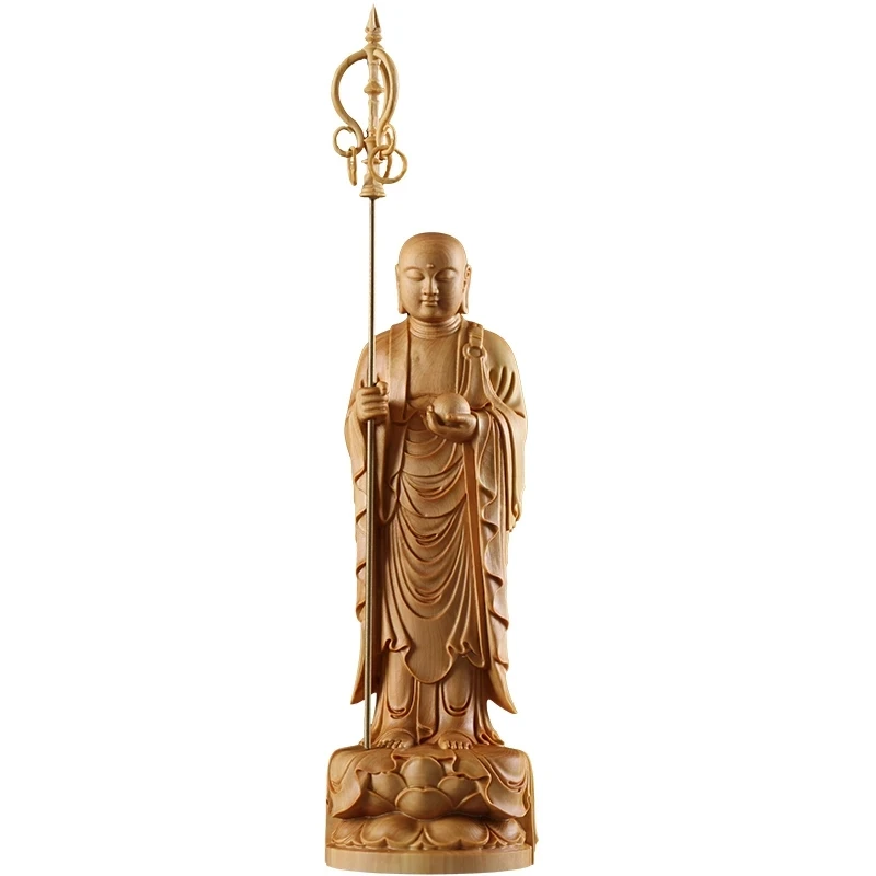 

23 см, скульптура кситигарбха из бокса, поклонение, деревянная фигурка Будды, статуя монаха, коллекция, домашний декор
