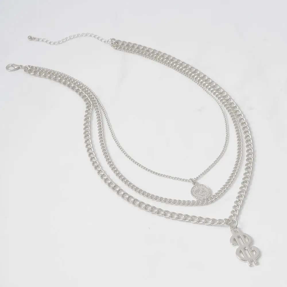 

SHIXIN Multi Layer Chain With Coin US Dollar Sign Pendant Necklace for Women/Men Hip Hop Long Necklace 2020 Fashion Jewelry Gift