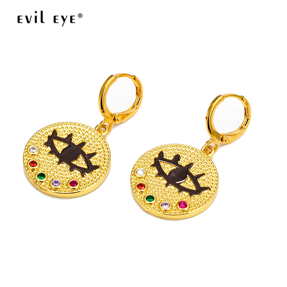 С клипсами Дурной глаз круглый амулет Цвет Фул циркон серьги золотые длинные