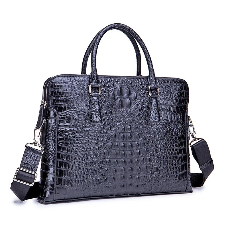 

5PCS / LOT Crocodile Pattern Genuine leather Double Zipper Male Briefcase Handbag Single Shoulder Bag