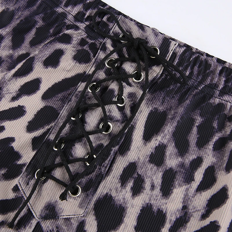 

HEYounGIRL Animal Cheetah Print Black Pants Women Casual Ribbed High Waist Skinny Trousers Ladies Tie Up Leopard Sweatpants Y2K