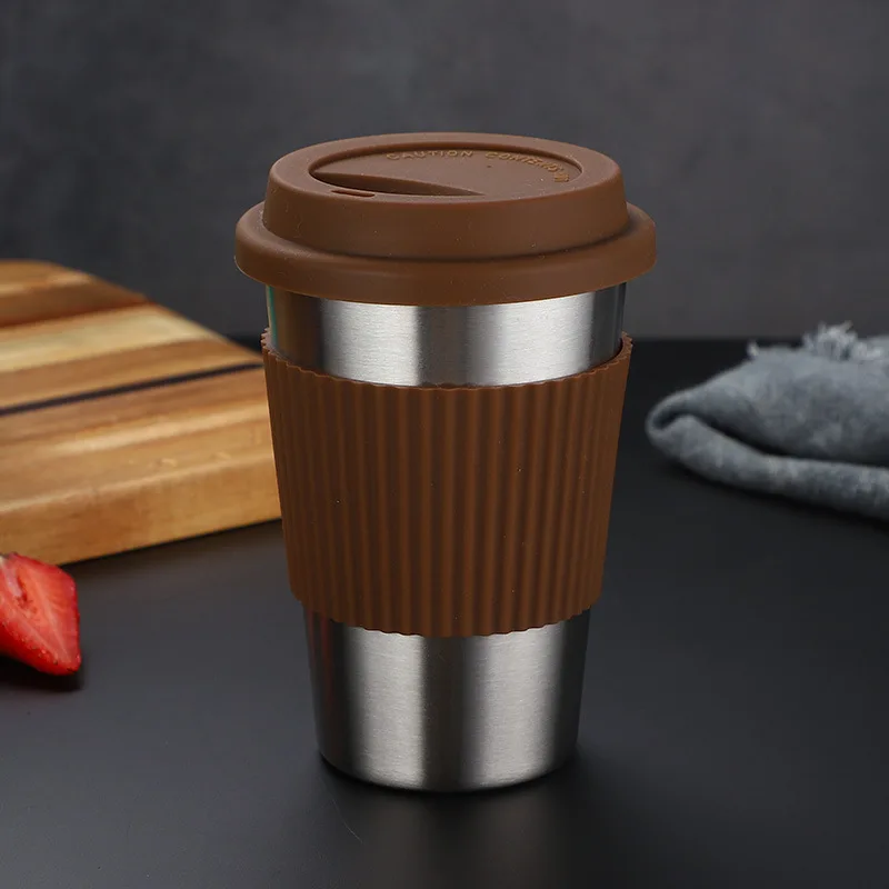 Нержавеющая сталь кружки кофейные с синиконовая крышка Стакан Кружка Кофе Non-slip
