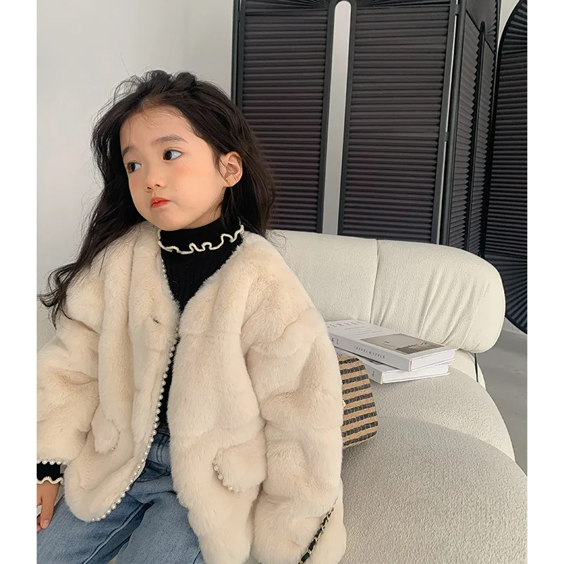

Autumn and Winter 2022 New Children's Fur Jacket Girls Korean Thick Woolen Coat Winter Clothes Baby Solid Warm Coat 2-8 Years