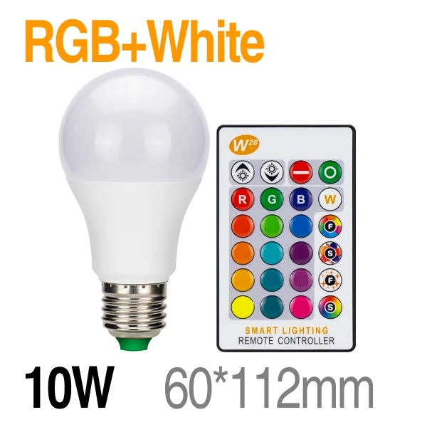 10W RGB White Светодиодный RGB лампа 5 Вт 10 Вт 15 Вт E27 AC85-265V светодиодный светильник 16 изменяемый цвет RGB светодиодный светильник с функцией памяти+ ИК-пульт дистанционного управления - Испускаемый цвет: 10W RGB White