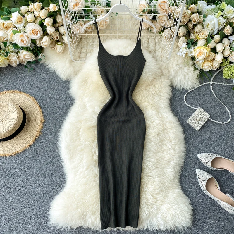 Женское трикотажное платье SINGRAIN длинное облегающее в полоску с эластичной