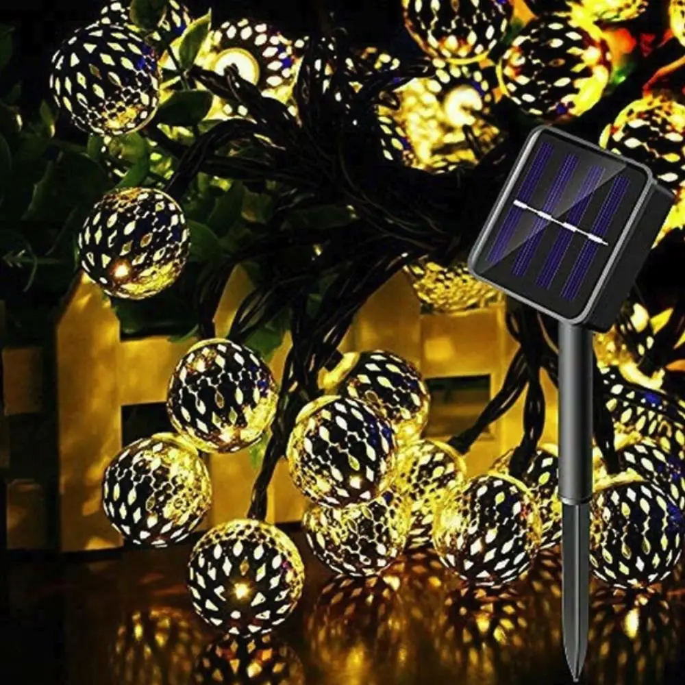 

Durable Moroccan Fairy Lamp Xmas Party 10/20LED Creative Festival Fairy String Lights Romantic Hollow out Ball Patio Decoration