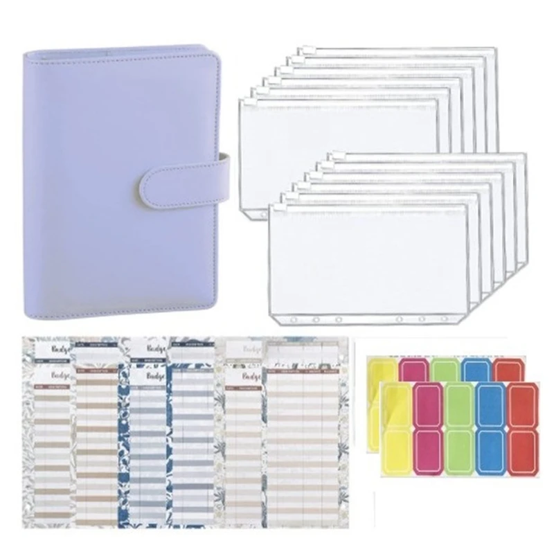 

A6 PU Binder Cover Set, Money Organizer For Cash With Labels And Budget Sheets, 6 Ring Budget Cash Pocket For Bill