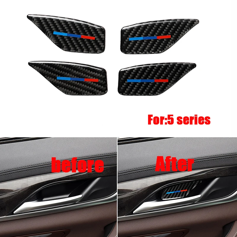 

Car Interior accessories Carbon fiber 4pcs/lot Door Handel Bowl auto Stickers decal covers For BMW 5 Series G30 styling