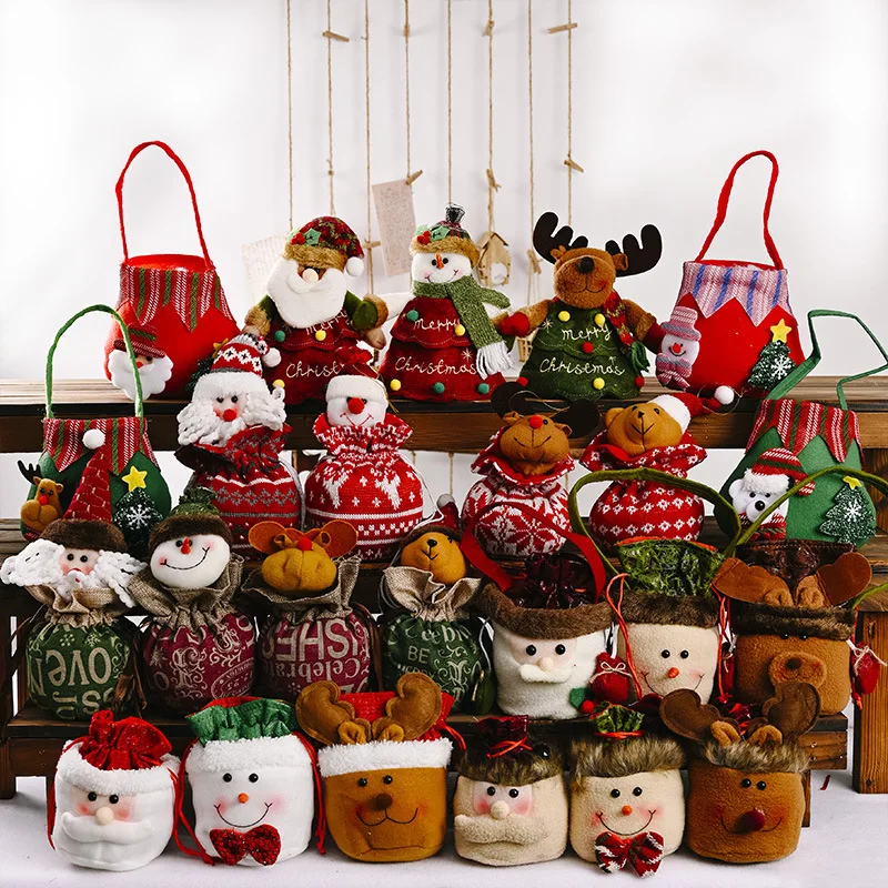 

JIEME 10pcs Christmas Decorations Apple Bag Candy Bag Gift Bag Santa Snowman Elk Cartoon Handbag Christmas Gift Children's Gift