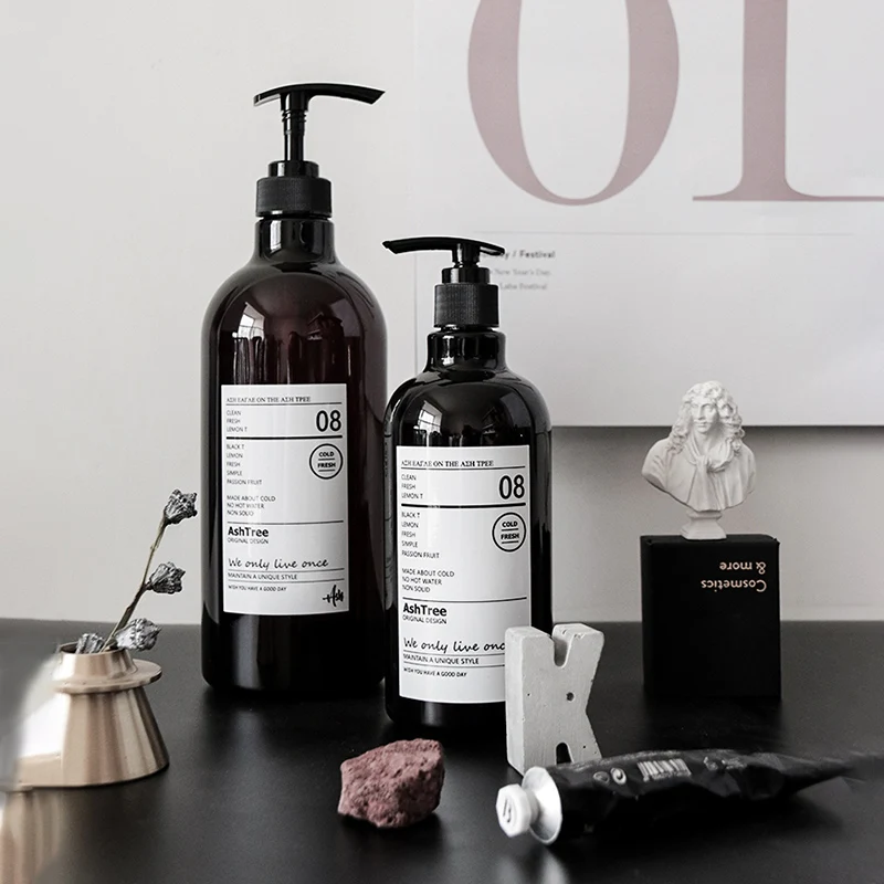 Флакон для хранения шампуня в скандинавском стиле 1000 мл коричневая бутылка с