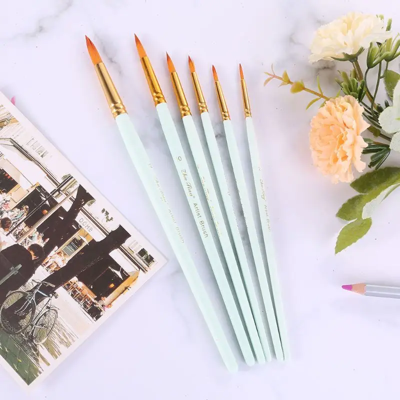 

6pcs Spike Painting Brushes Nylon Hair Watercolor Gouache Paint Brush Fine Tip Dropshipping