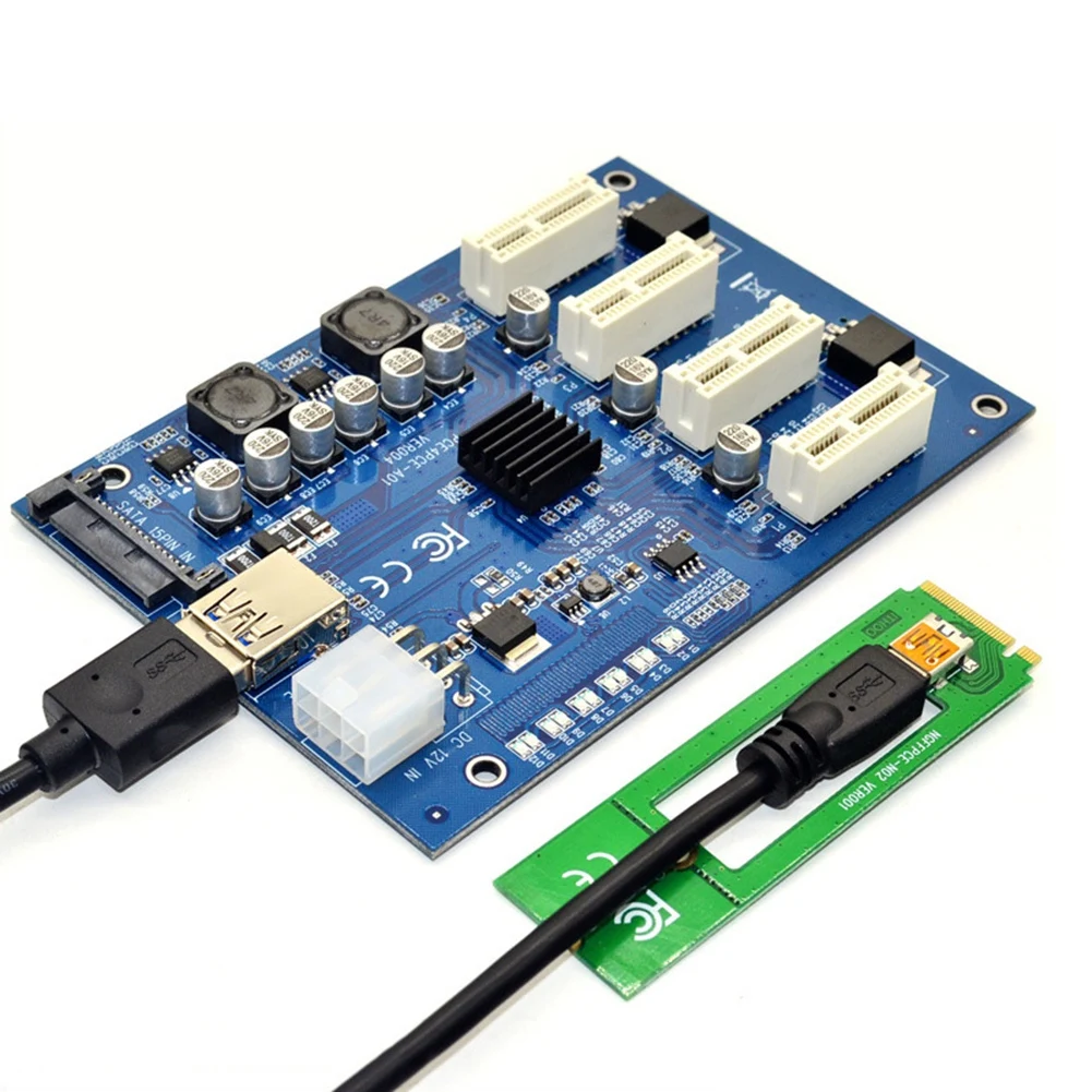 

2021 USB3.0 преобразователь удлинитель адаптер карта PCI-E 1X на 4 портами плата PCI Express M2 Плата расширения для майнинга эфириума ETH
