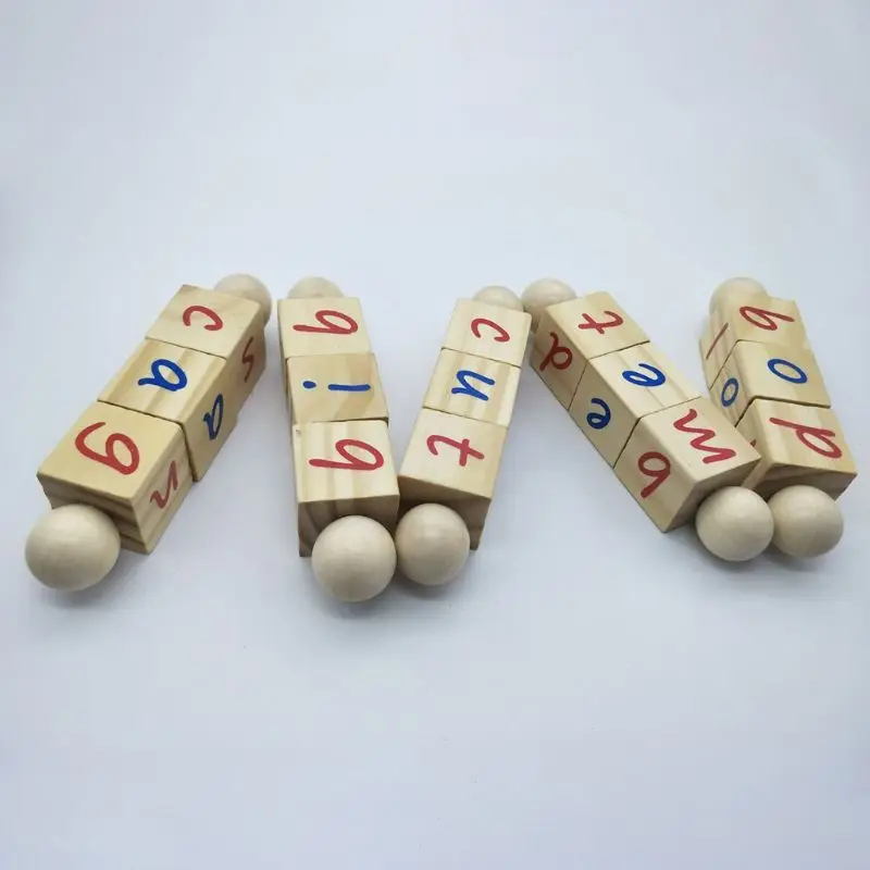 

5Pcs Montessori Phonetic Reading Matching Letter Game Alphabet Spelling Rotating Wooden Building Blocks Early Learning Education