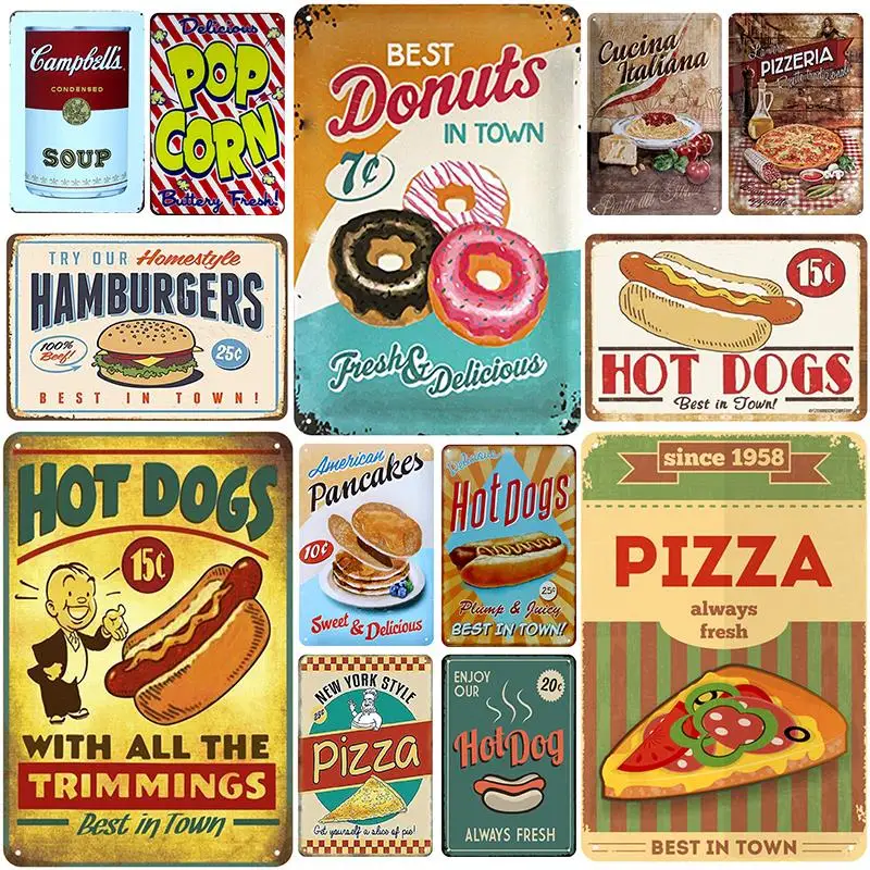 Металлическая доска для гамбургеров винтажная жестяная вывеска Шикарный декор