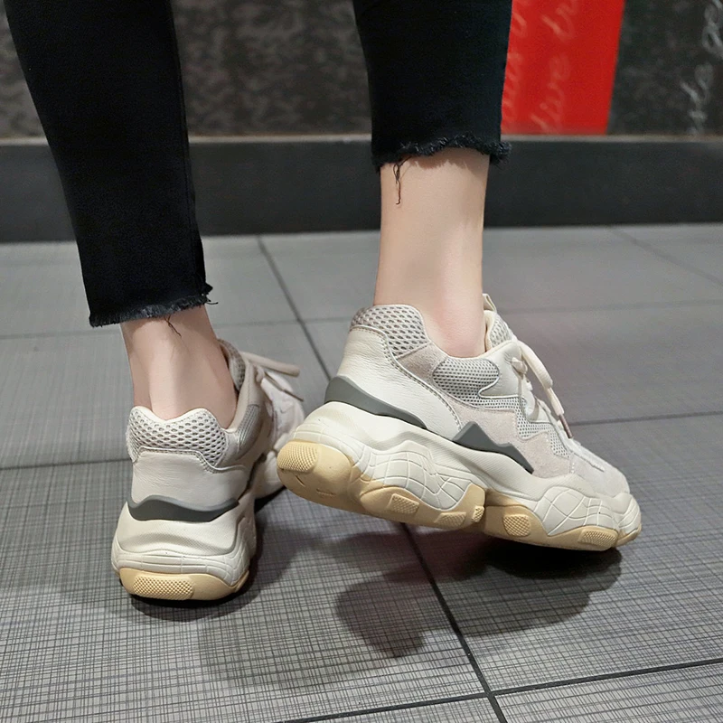 Women Shoes Spring Thick Bottom Fashion Dropshipping Breathable Muffin Bottom Solid color Sewing Sneakers Women k368