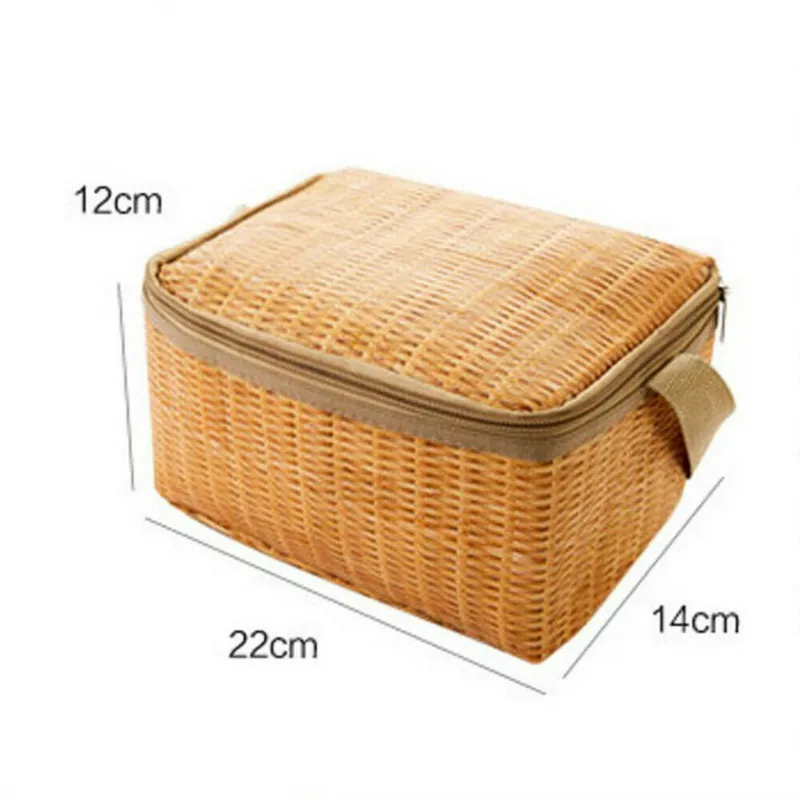 Portable Solid Insulated Lunch Bag Rattan Women Men Kids Thermos Cooler Tote Food Box Picnic Container | Дом и сад