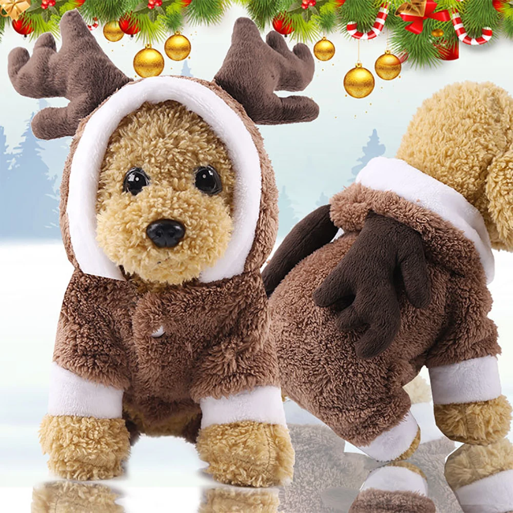 

Autumn Winter Antlers Christmas Four-Legged Thick Clothing Fleece Teddy Dog Clothes Warm Buttons Cat Clothes Pet Supplies