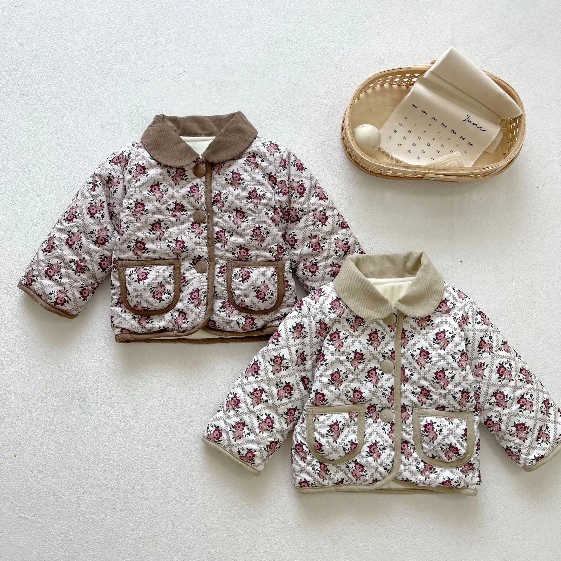 

2021 Winter New Baby Girl Floral Coat Plus Velvet Baby Clothing Tops Fashion Floral Infant Coat Warm Jacket Children Cardigan