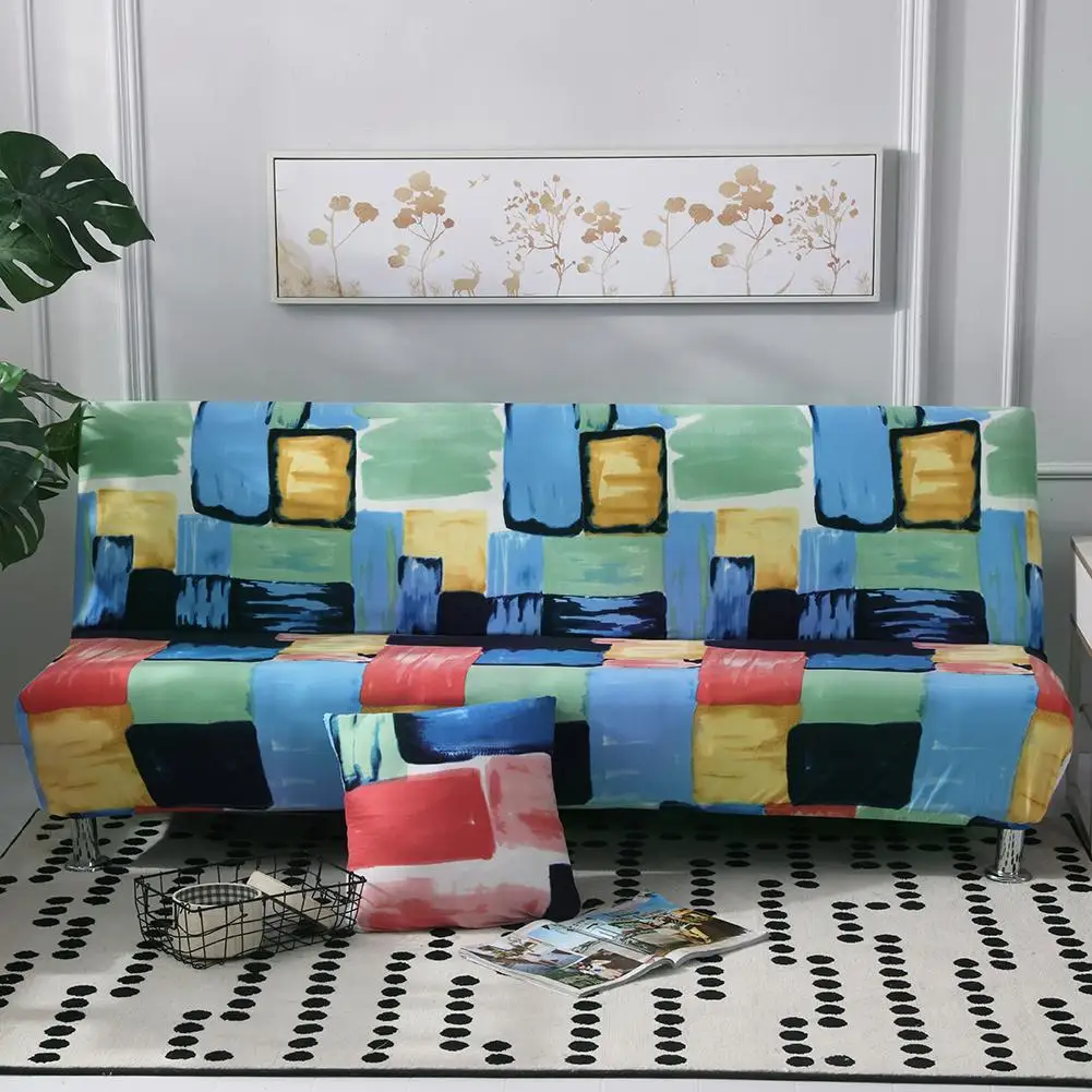 Натяжной чехол для дивана без подлокотника складного покрытый полностью