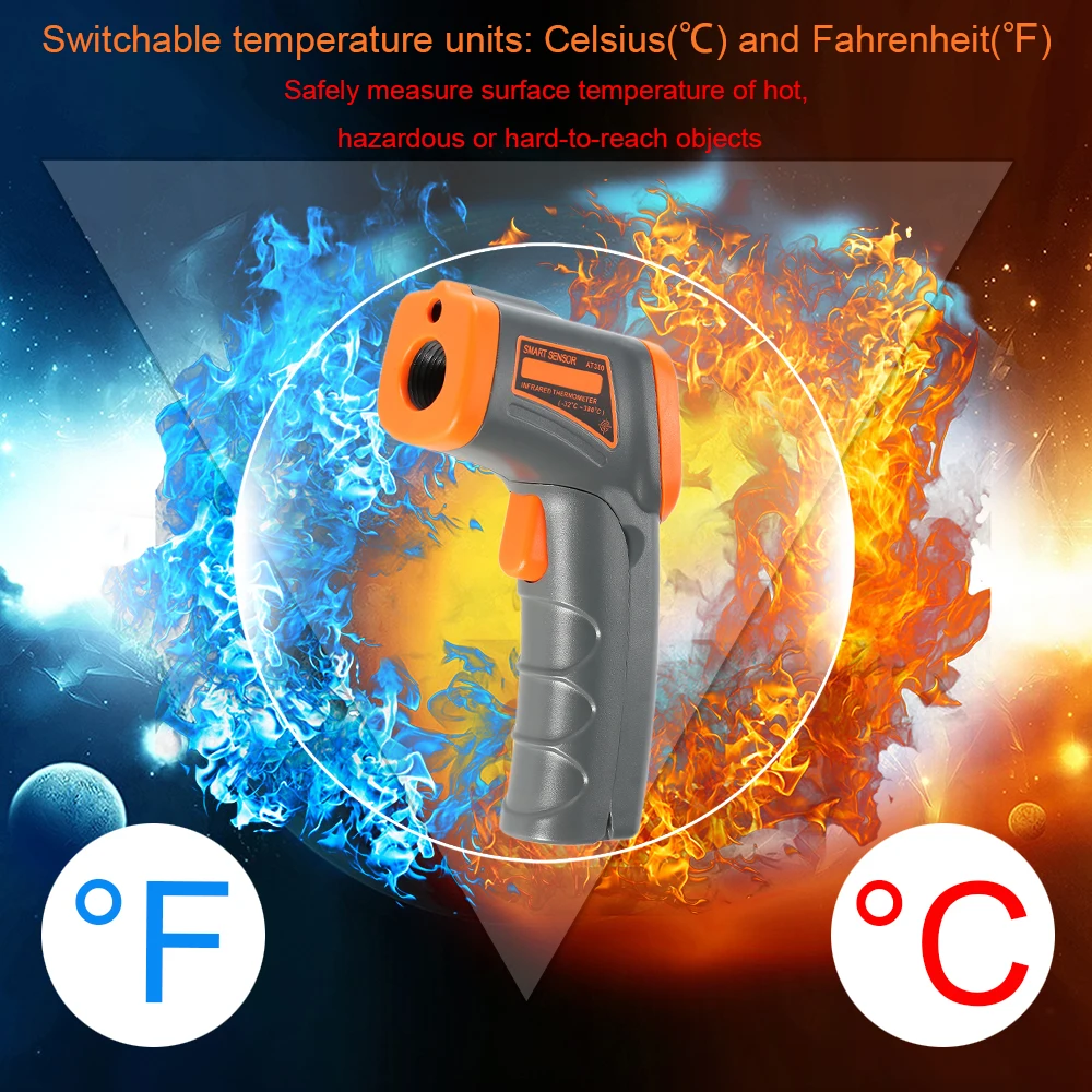 Умный датчик 32 ~ 380 ℃ 12:1 портативный цифровой Бесконтактный ИК инфракрасный