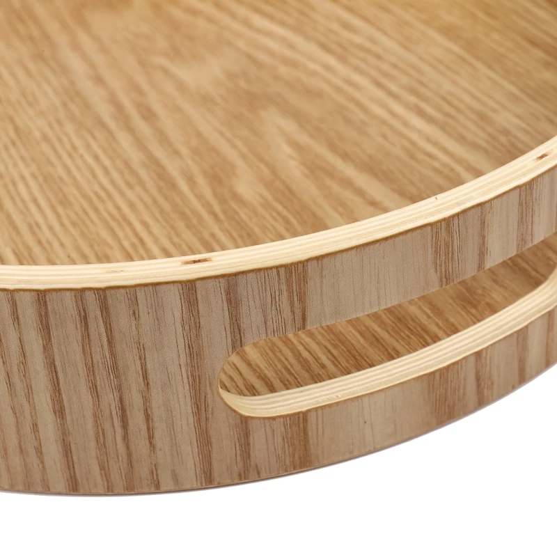 

Round Serving Bamboo Wooden Tray for Dinner Trays Tea Bar Breakfast Food Container Handle Storage Tray