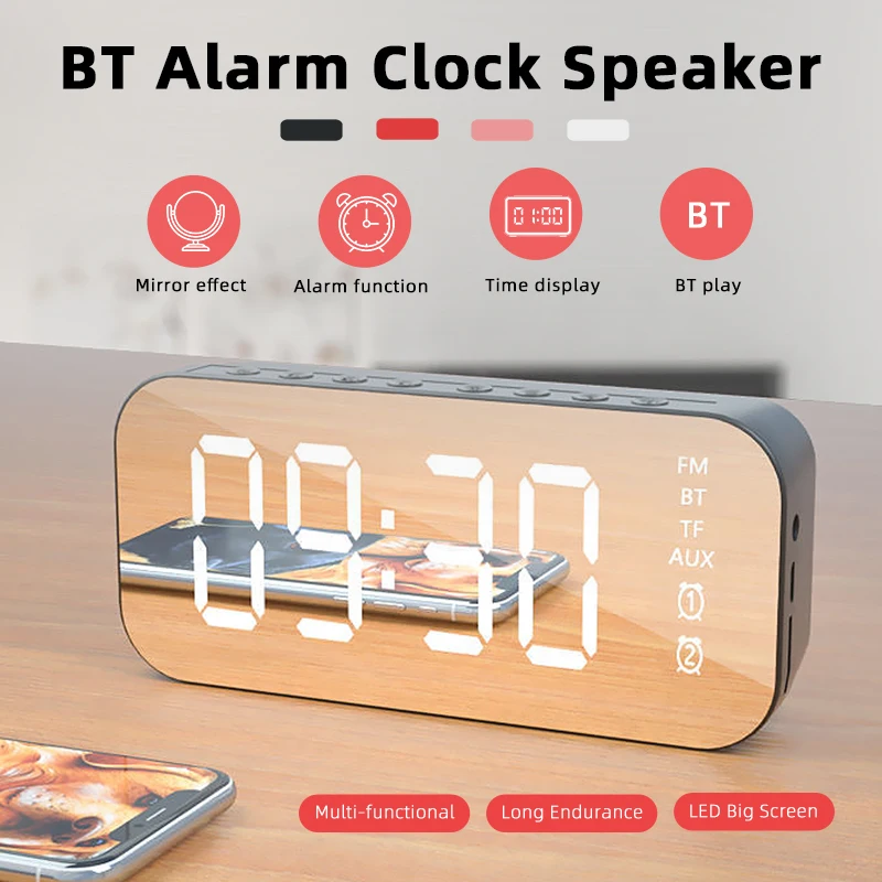 Многофункциональный зеркальный светодиодный Будильник Bluetooth динамик мини