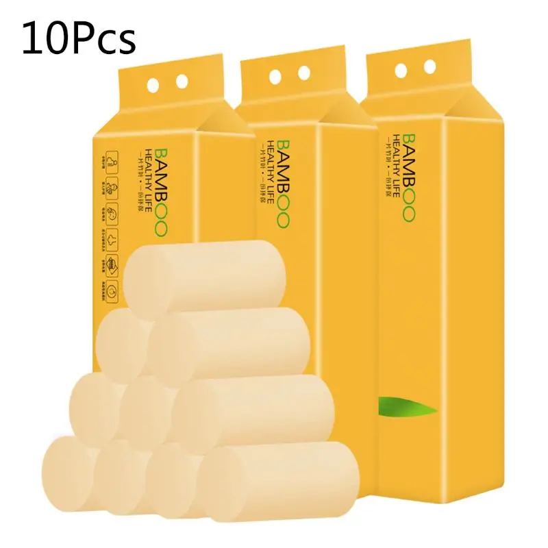 

10 Rolls Bamboo Pulp Toilet Paper Towel 3 or 4-Ply Thicken Biodegradable Bath Tissue