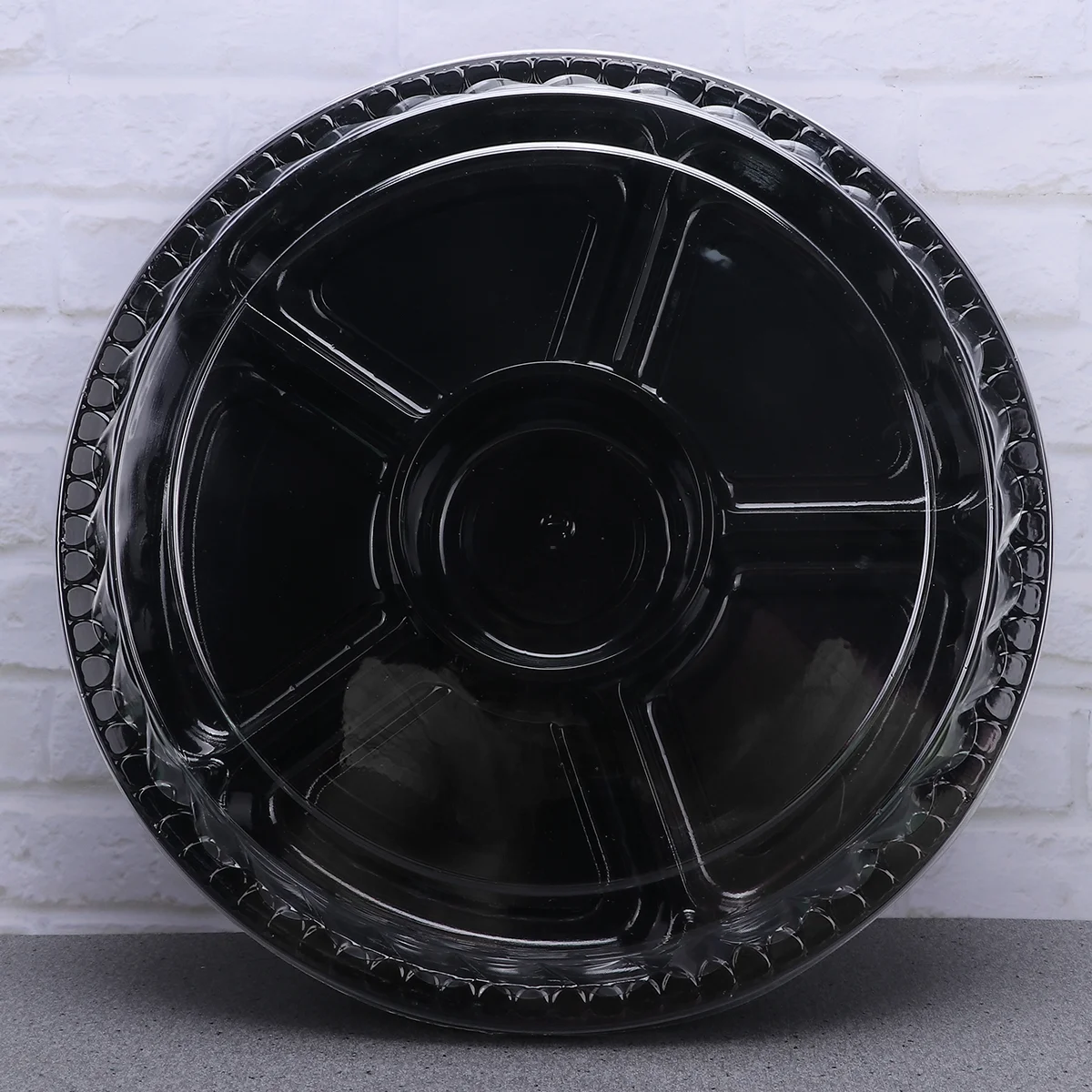 

5pcs 6-Grid Boxes with Cover Portable Fruits Case One-off Takeout Food Containers for Home Shop Daily Use (Black)