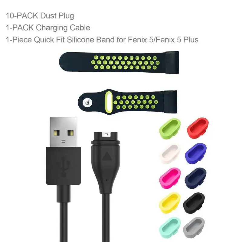 10 упаковок силиконовая Пылезащитная Заглушка с usb-кабелем для зарядки сменный металлический ремешок для часов Garmin Fenix 6/Fenix 5 Plus/Forerunner 935 - Цвет: 10Plus 1Cable 1Bands