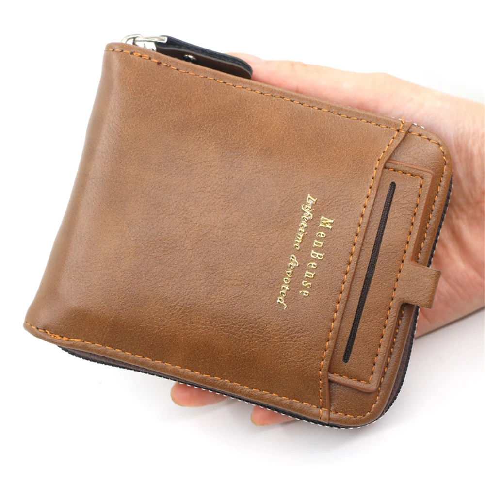 

Fashion Wallet Luxe Leather Men Credit Business Card Short Casual Matte Waterproof Leather Slim Wallet Men Zipper Luxury Wallet