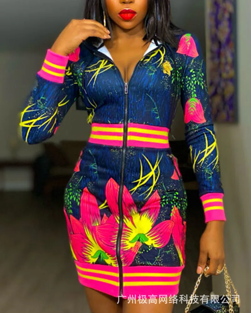 

Women's 2021 New Printed Hooded Dress Women Dress Dresses for Women Party