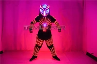 RGB Colorful Led Luminous Robot Suit With LED Helmet Illuminated LED Growing Light Performance Stage Costume Clothes