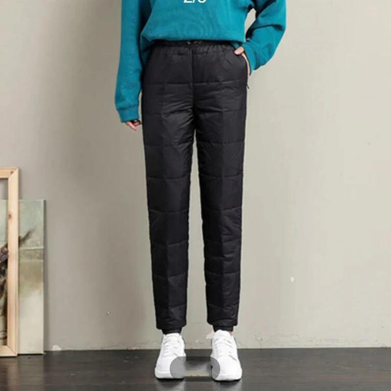 

Sister Fara 2022 Winter 3XL Down Trousers Women Skinny Warm Formal Pants Elastic Waist Thicken Warm Pants Female