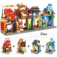 disney 20201 city street view store block car theme series cars model brick puzzle kit boys toy gift