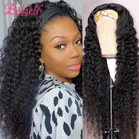 Cheap Brazilian Curly Hair Water Wave Headband Wigs Remy Human Hair Wigs for Black Women Full Machine Made Wig
