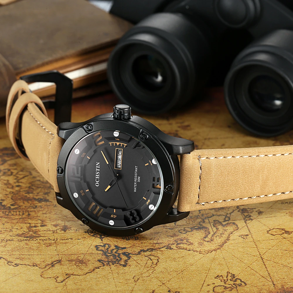 

OCHSTIN Men's Watch Quartz Chronograph Watches Waterproof Leather&Nylon Strap Mens Wristwatches Sports Casual Male Clocks 2021