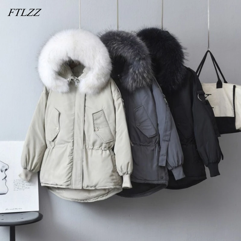 FTLZZ зимние парки женские пуховики теплая верхняя одежда пальто женская куртка с