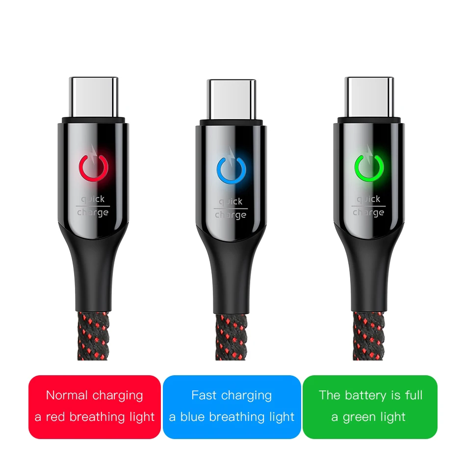 Baseus Led light usb type c кабель 3A Быстрая зарядка данных для samsung s8 s9 huawei oneplus 6 5 xiaomi note 7 зарядный кабель Android