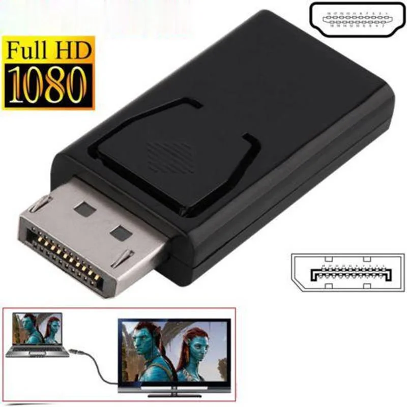 Переходник с порта дисплея 1080P на HDMI совместимый женским и разъемами черный