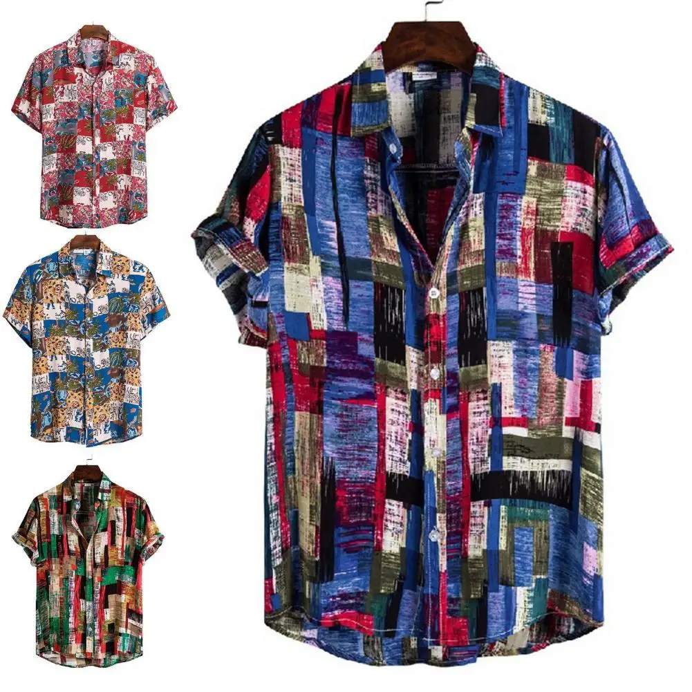 

Гавайская футболка, мужские топы, футболки, повседневная футболка с принтом, отложным воротником, хлопковая смесь, Мужская футболка с корот...