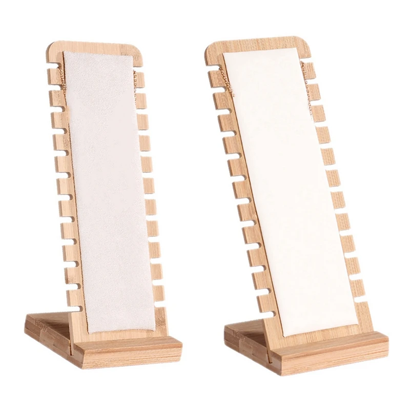 

2 Pcs Bamboo Wood Necklace Display Stand Solid Wood Pendant Stand Support Jewelry Display Props, Beige & White