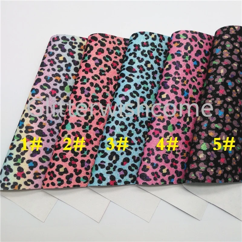 Glitterwishcome 21X29 см A4 Размер леопардовый блеск с принтом ткань, Радуга Блеск кожаные листы, блеск винил для бантов, GM479A