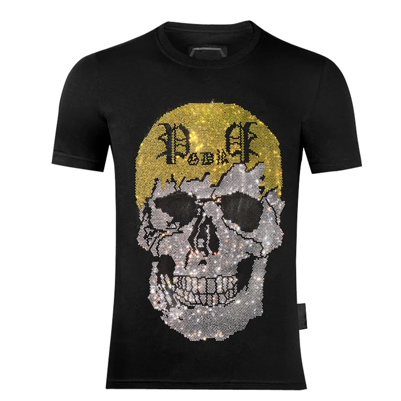 

2022 men's Shirt Short Sleeve PP skull head color hot drill fashion trend short sleeve men's T-shirt pure cotton top pied plein