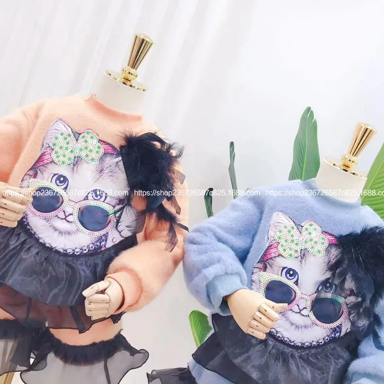 Детская одежда Новинка 2019 года зимний утепленный бархатный свитер с милым