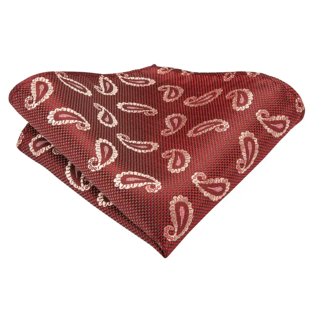 SN-3124 Hi-Tie 8.5cm Silk Men Tie Paisley Coral Red Necktie for Classic Party Wedding Pocket Square Cufflinks Luxury Set | Аксессуары