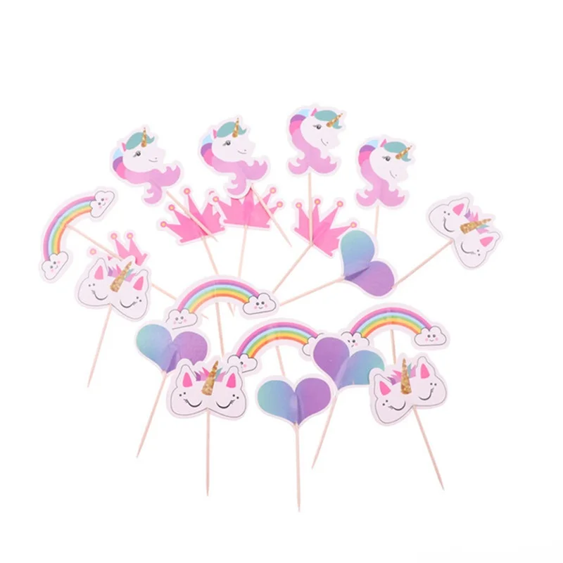 48 шт. милые топперы для капкейков в виде единорога радужные сердечки Корона торта