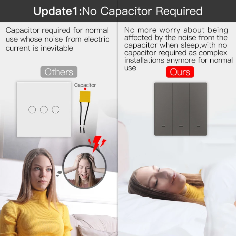 Настенный выключатель Tuya ZigBee Smart Wireless Key Light Zero Line Fire Wire с/без нейтральных