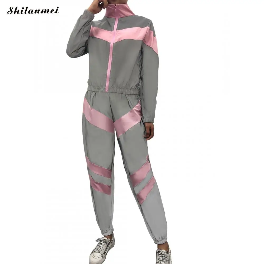 Женский спортивный костюм в полоску повседневный Светоотражающий Комплект из