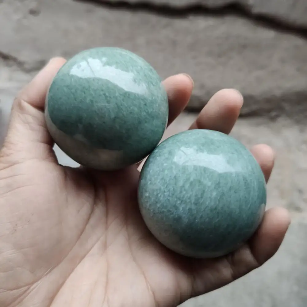 

80% Hot Sale 2Pcs/Pair Baoding Handball Smooth Surface Relieve Stress Lushan Jade Stone Green Natural Fitness Handball for Finge