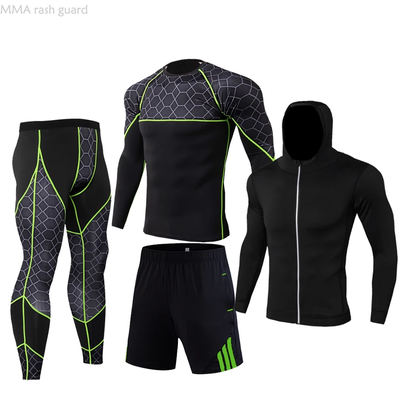 

Winter Warm Sweat Suit 4 Piece Suits Jogging Suits for Men Compression Sports Underwear Men's Gym Fitness Clothing Running Set